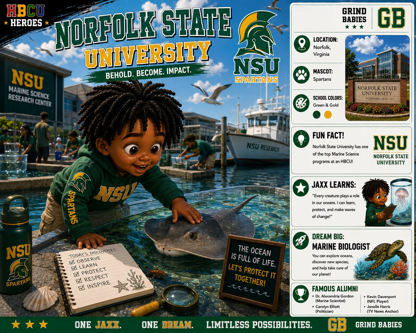 Norfolk State University HBCU Heroes character card with Jaxx