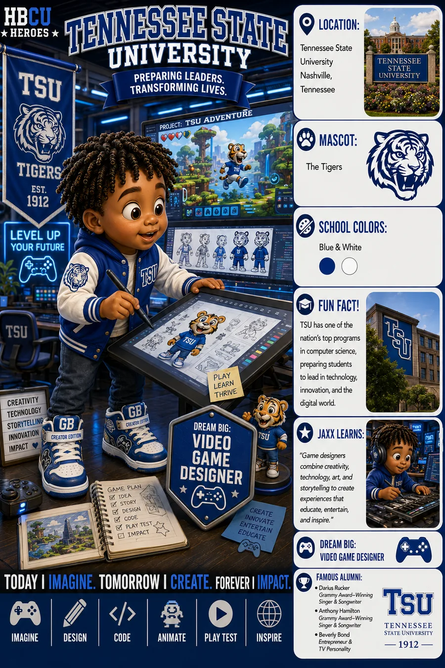Tennessee State University HBCU Heroes character card with Jaxx