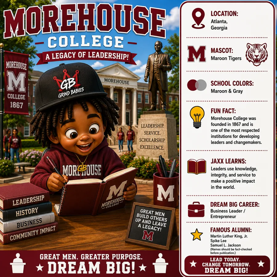 Morehouse College HBCU Heroes character card with Jaxx reading