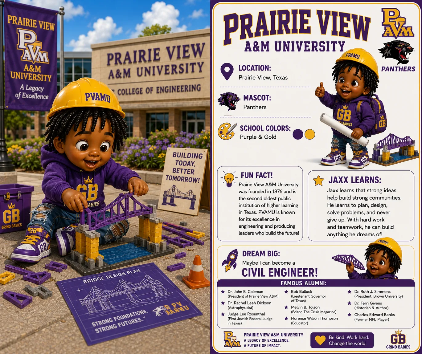 Prairie View A&M University HBCU Heroes character card with Jaxx as a future nurse