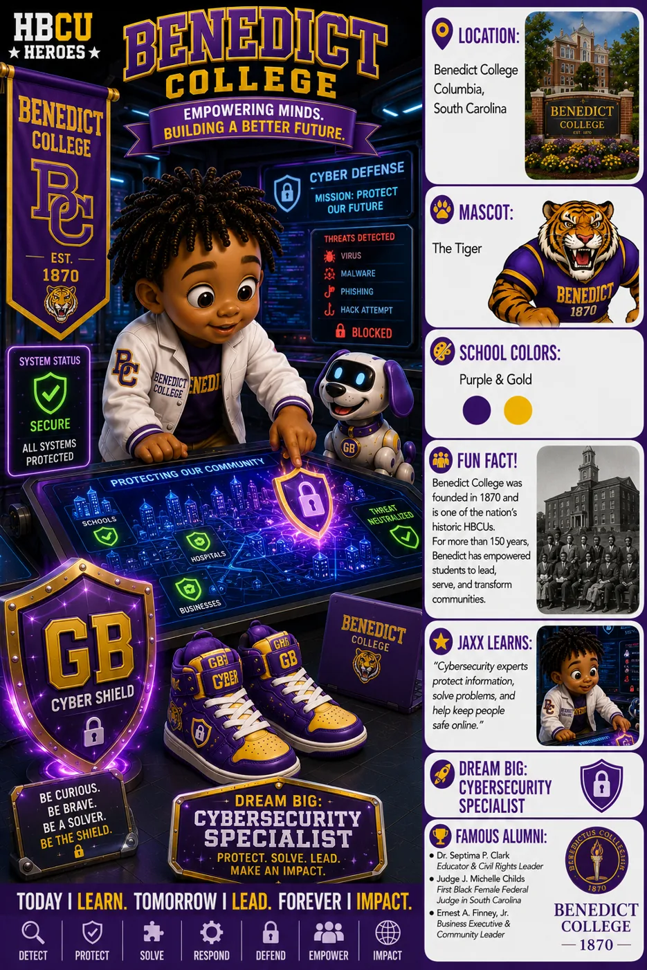 Benedict College HBCU Heroes character card with Jaxx as a future entrepreneur