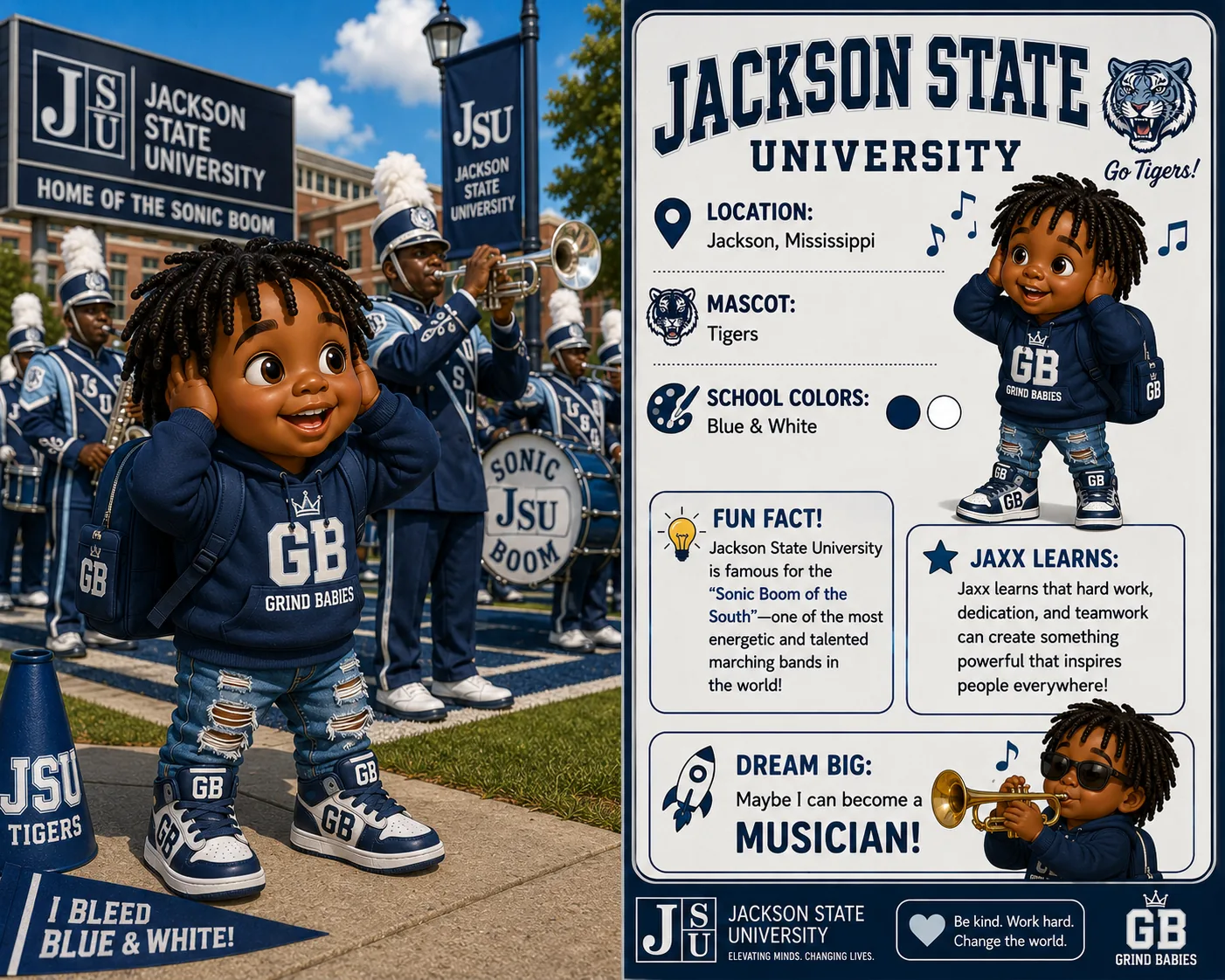 Jackson State University HBCU Heroes character card with Jaxx as a future athlete