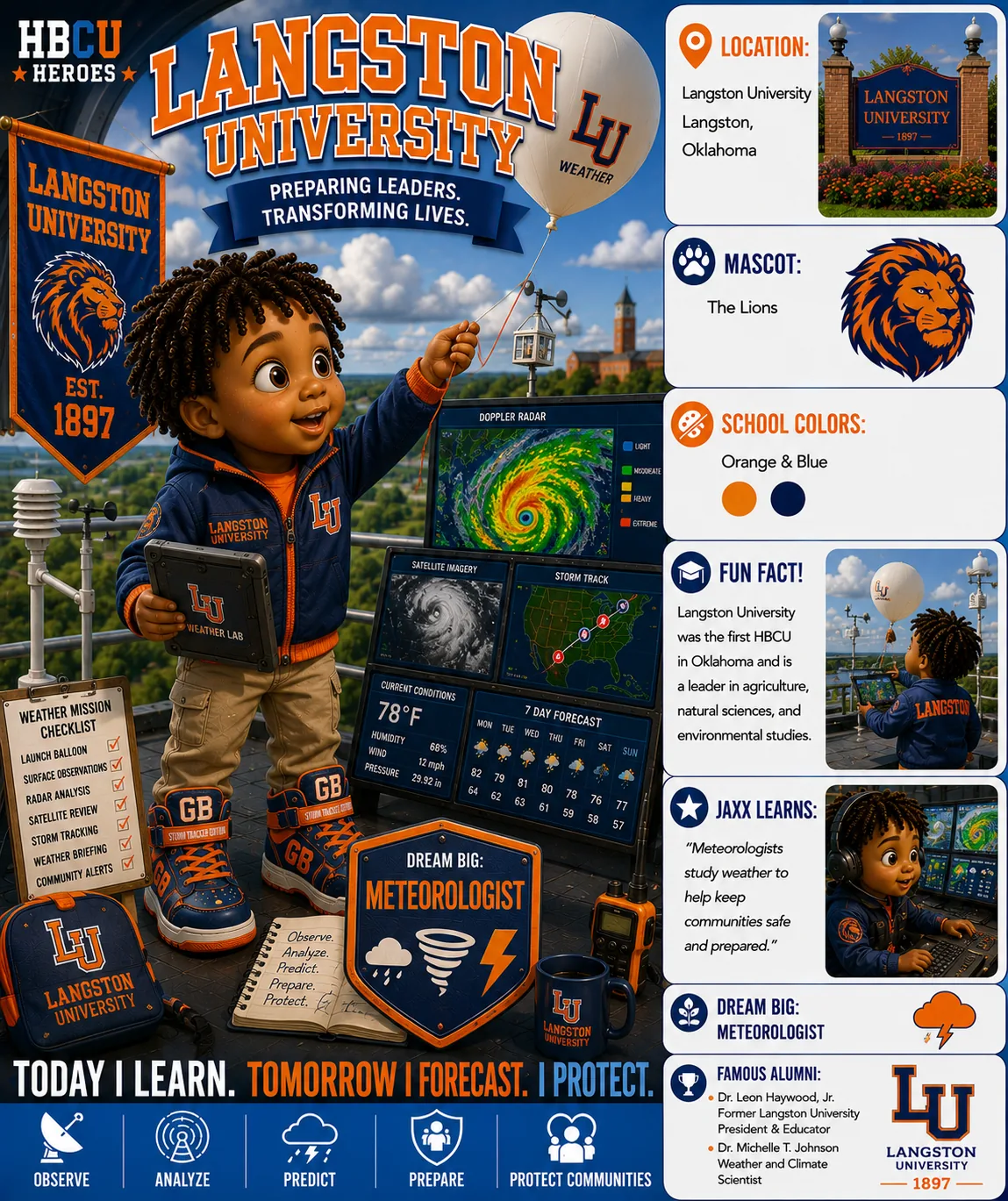 Langston University HBCU Heroes character card with Jaxx as a future rancher