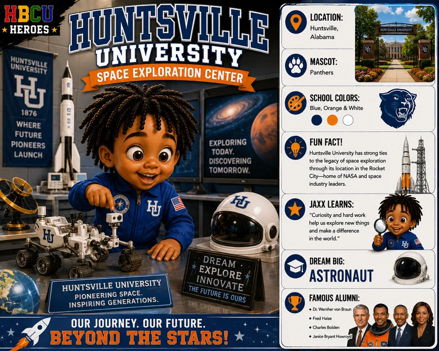 Jaxx as an astronaut in a Huntsville space exploration HBCU Heroes card