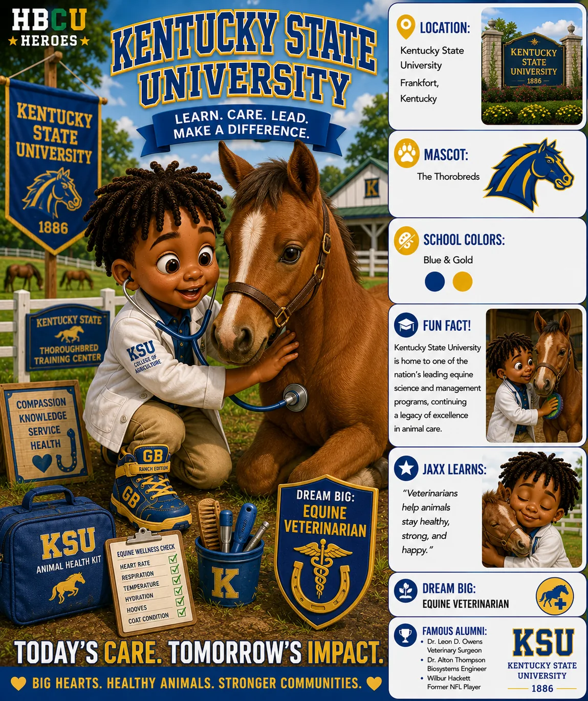 Kentucky State University HBCU Heroes character card with Jaxx as a future environmental scientist