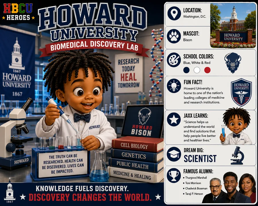 Jaxx as a biomedical scientist in a Howard University HBCU Heroes card